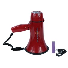 Мегафон ручной РМ-10СЗ красного цвета с записью и аккумулятором